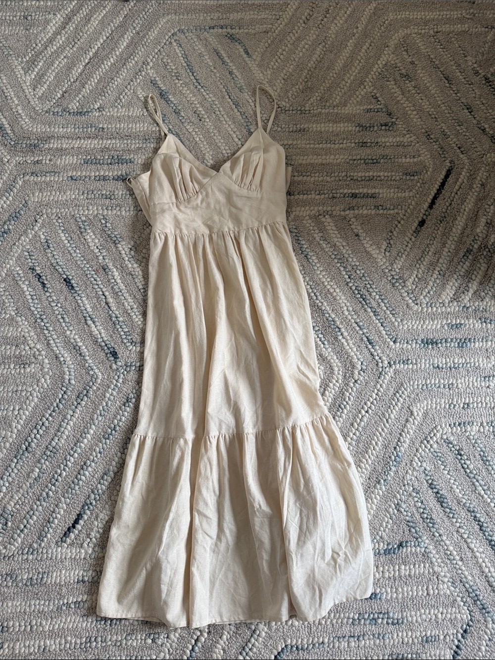 Sleeveless Cream Tiered Maxi Dress Open Tie Back
